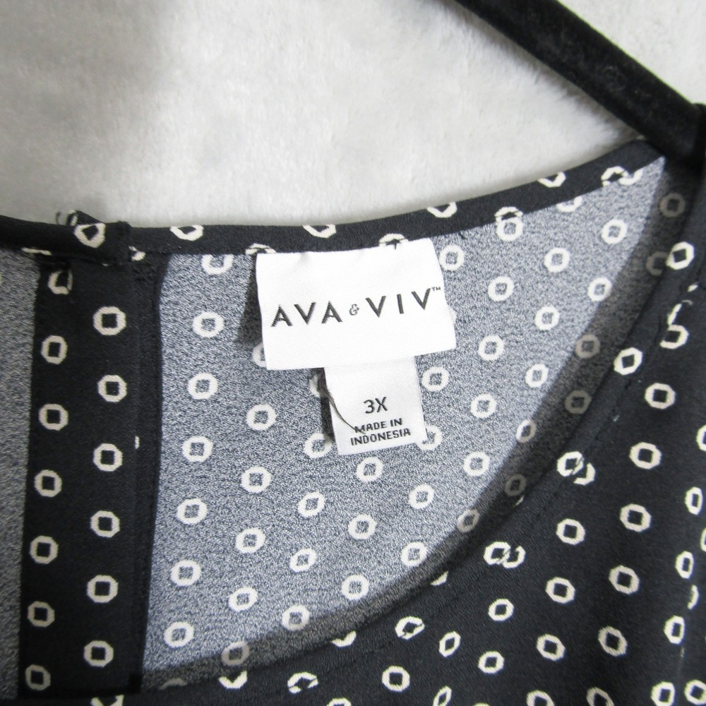 Ava & Viv 3X Black White Polka Dot Tunic Top Short Sleeve Casual Blouse - Picture 4 of 10